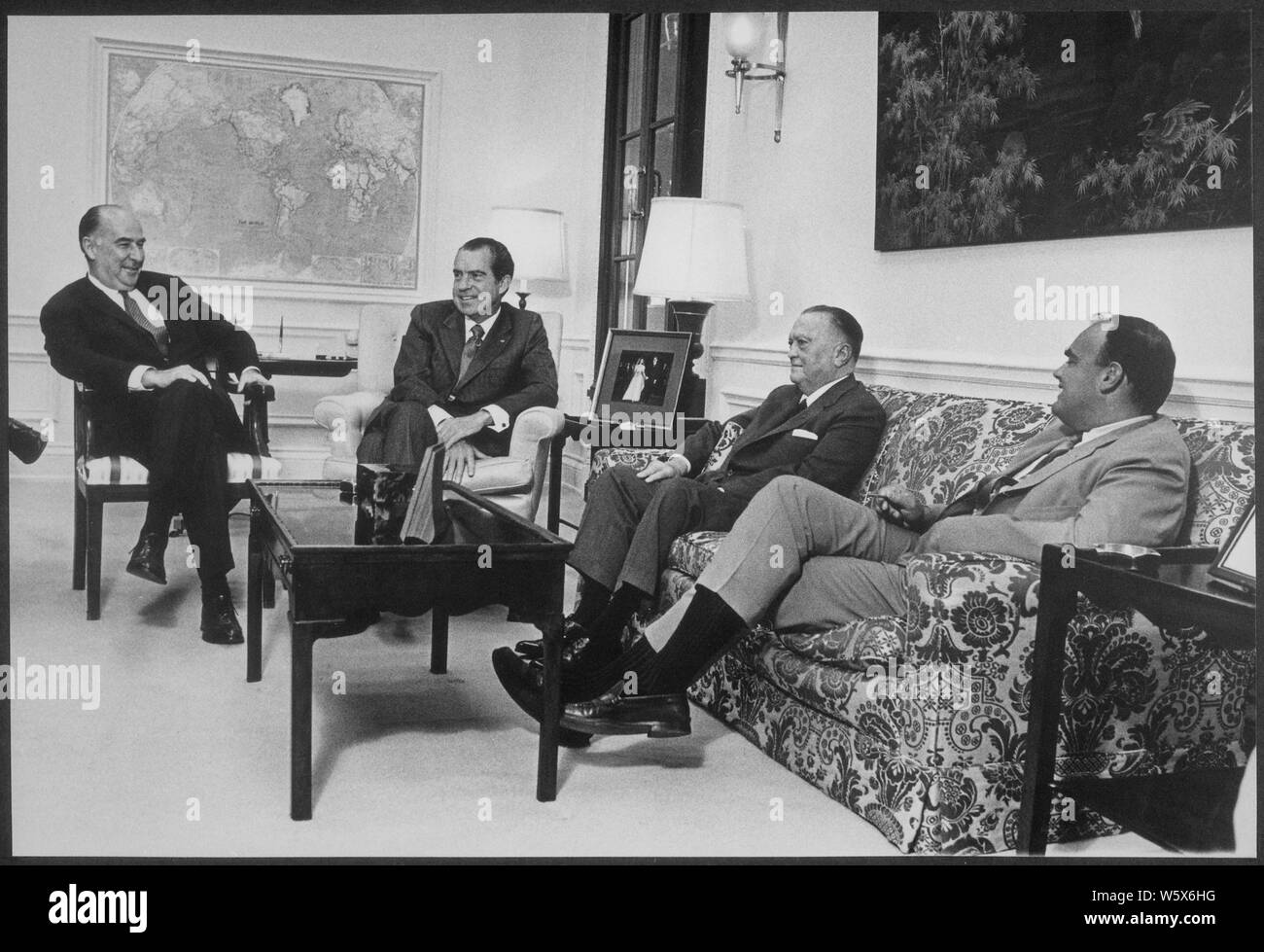 President Nixon conferring with AttorneyGeneral Mitchell, FBI Director